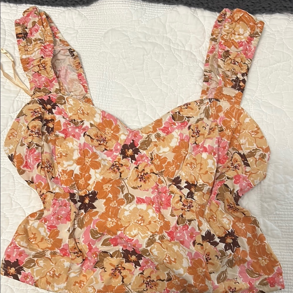 Gold and Pink Fitted Tank Top with Bustier Style